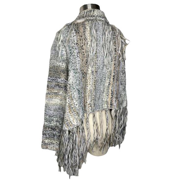 Free People Knit Fringe Chunky Cardigan Sweater Size Small Open Front Cardigan - Picture 5 of 11